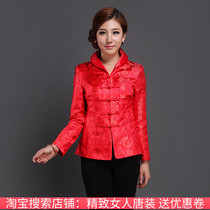 2019 New Tang clothing spring jacket long sleeve coat middle-aged and elderly womens mother dress wedding banquet clothing Red