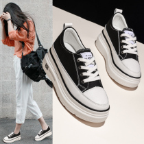 Hong Kong canvas shoes thick bottom muffin increased 2021 new spring and summer casual wild leather small white women shoes