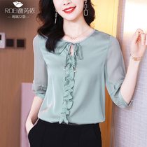 Heavy Pound Genuine Silk Shirt Woman Summer 2022 Summer New Temperament Slim 50% Sleeves Big Code High-end Mulberry Silk Blouse