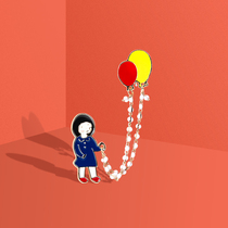 Japanese personality cute girl balloon walking dog cartoon ins tide chest buckle clothes bag decoration badge collar pin