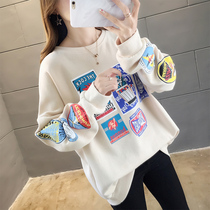 2021 Spring and Autumn Korean version of fat mm200 Jin size super fire cec women loose long sleeve round neck Joker coat tide