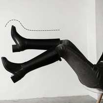 Boots autumn and winter 2021 new leather high-heeled small man knee-high boots high-barrel knight boots women