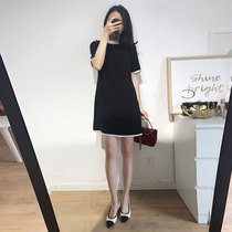 Large size womens clothing fat MM summer dress female high-end foreign style thin meat age temperament wild little black dress tide