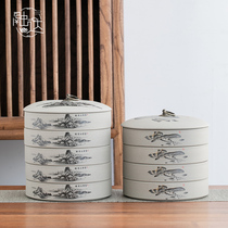 Rough pottery Puer tea cake storage tank storage box storage device tea tank Chinese retro sealed moisture-proof white tea cans