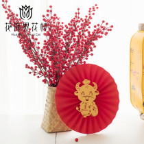 Simulated red fruit holly tree rich fruit eucalyptus fan decorative bouquet packaging flower arrangement floral material