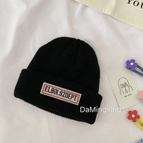 Childrens hats Korean version of early autumn new mens and women baby fluorescent color knitted hat label letter pullover hip hip hip hop tide hat