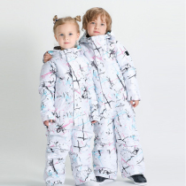 Childrens conjoined ski clothes boys and girls windproof waterproof and warm veneer double board breathable snow village tourist ski clothes