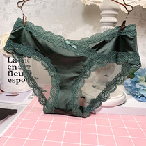 Ultra-thin summer incognito quick-drying transparent hip cute sweet lace panties Female sense triangle low waist cotton file