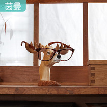Inman home Creative handmade solid wood carving crafts Wood carving ornaments storage bracket Deer glasses display stand