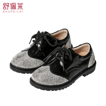 Boys' Leather Shoes 2022 Summer New Fashion Crystal Hot Diamond Leather Shoes Kids Black English Style Show Shoes Lace Up Shoes