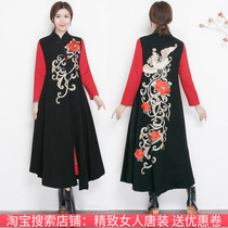 2021 new ethnic style spring and autumn womens vest cardigan jacket vintage Joker long linen embroidered Phoenix horse clip