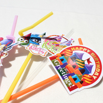 Hot sale birthday card straw DIY Straw happy Christmas party straws 12 sets