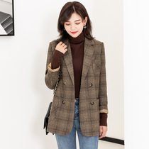 Hairy plaid suit jacket woman small suit 2022 new female Han version Ocean Casual Fur Coats Women Autumn Winter