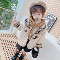 Girls coat winter plus velvet thickened new Korean childrens long sleeve jacket medium long foreign baby autumn and winter clothes