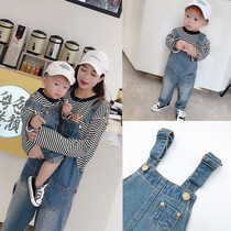 Spring Autumn Season Parent-child Pants A Three-Mouthed Mother-daughter Dress Fashion Foreign Air Denim Back Belt Pants 2022 New Wave