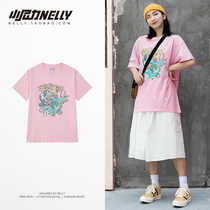 Large version short sleeve loose t-shirt for men and women in the Chains 2022 Summer new Korean version Hip Hop Pink Pure Cotton Blouse