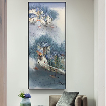 Hand-painted oil painting New Chinese abstract Xuanguan Decorative Painting Corridor Vertical version Jiangnan Shuangshui Township Mural Aisle Living Room Hanging Painting