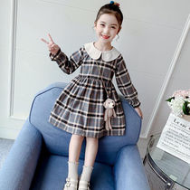 Girl autumn dress 2020 new Korean little girl foreign style Plaid childrens clothing children autumn princess skirt