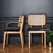 New Chinese Solid Wood Dining Chair Nordic Light Lavish Hotel Coffee Hall Casual Talks Chair Rattan chair Stainless Steel Single Chair