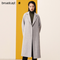 Broadcast 2021 spring and autumn new Korean version striped long wool coat coat female DDM4AD220 doo turn galaxy