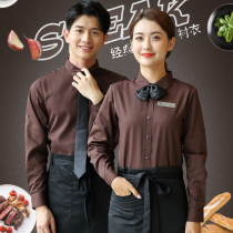 Coffee shop work clothes Short-sleeved womens Korean version of the shirt Milk tea hot pot hotel Western restaurant waiter spring and summer clothes
