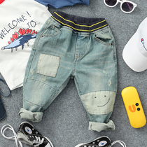Spring and Autumn Dress New Childrens Jeans Boy Breaking Old Smiley Face Joker Pants Baby Pants Tide
