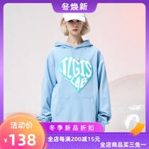 TLGIS Autumn New embroidery love light blue loose hooded letter casual pullover sweatshirt couple hoodie