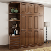 Walnut Wood Wood wardrobe plus top simple bedroom three four five six doors modern Chinese home open wardrobe side cabinet