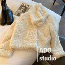 Gross fur coat female short section 2022 spring fit new small sub detachable gird V collar thickened small fragrant wind blouse