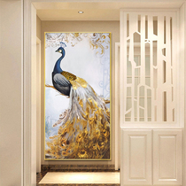 Peacock crystal porcelain decorative painting Entrance entrance aisle background wall hanging painting vertical version of Nordic style light luxury atmosphere framed painting