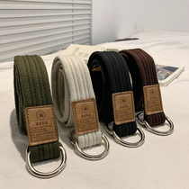 Student unisex canvas belt casual military training jeans double buckle belt outdoor Korean woven belt tide