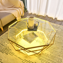  Nordic coffee table Small apartment living room light luxury simple modern tempered glass bedroom table round ins net red light