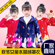 Childrens clothing autumn and winter models plus velvet thickening can wear protective clothing outside to eat and draw girls  foreign style cute princess apron