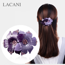 Hairpin back of the head double flower top clip headdress Korean semi-tied hair Rhinestone large spring ponytail horizontal clip hairpin