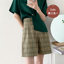  Buy three and get one free for teenagers casual retro plaid suit shorts womens all-match thin high-waisted pants