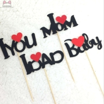 Birthday Cake Decoration Inserted Flags Love Daddy Love Mom Love You Babycake Decoration Jack Stick Inserts Black