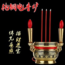 Pure copper double-ear electric incense stove with candlesticks with candlesticks Entrance Treasure of the Incense Burner BRONZE INCENSE STOVE FRAGRANT INSERTS BUDDHA SUPPLIES INTERCELATION FOR THE BUDDHA