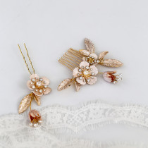 Cute small bridal flower hairbrush fork combination set export homemade handmade rhinestone bride headwear