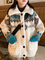 Autumn and winter 2022 new imitation lamb sweater sweater jacket woman loose outside wearing a knitted sweatshirt Lazy Jacket