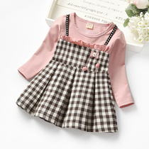 2021 The new spring and autumn dress for the baby girl the leisure round the child's long-sleeved plaid fake two dress