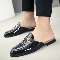 Semi-slippers men summer without rear heel bean shoes boy slippers over south leather slippers leather leather and tip shoes sandals