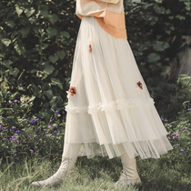 Fairy Veil Dress Autumn Winter Accessories Sweater Half Body Dress 2021 New Mesh Yarn Splicing Super Fairy Skirt A Word Thyme Skirt