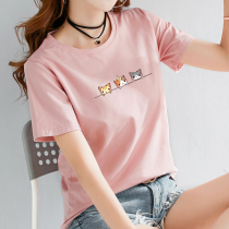 2 pieces) cotton short sleeve t-shirt women loose top 2021 summer new Korean version of Wild half sleeve ins body shirt tide