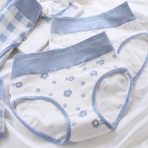 4 boxed girl incognito briefs high waist panties vintage blue plaid printed female cotton crotch large size cute wind