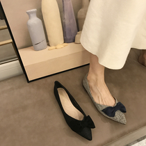 Hong Kong New Pointed Shallow Four Seasons Single Shoes Women Summer 2021 Retro Flat Bean Shoes Bow Soft Lam Shoes