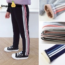 Three bars ~ childrens gradual color cotton bottoming pants for children autumn and winter girls elastic plus velvet trousers