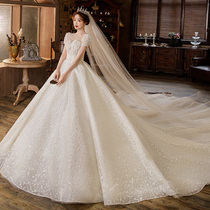 Starry sky court light main wedding dress 2021 new temperament high-end super fairy French bride atmosphere trailing heavy industry luxury