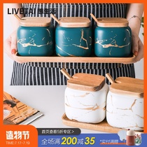 State life Marble grain kitchen jar Seasoning jar Light Luxury American Ceramic seasoning jar Salt jar Household seasoning box