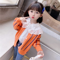 Girl coat autumn 2021 new childrens foreign style sweater fashion casual loose baby spring and autumn knitted cardigan