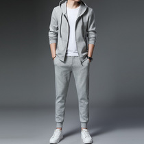 Mens casual sports suit Spring and Autumn New slim trend Joker two-piece hooded cardigan jacket